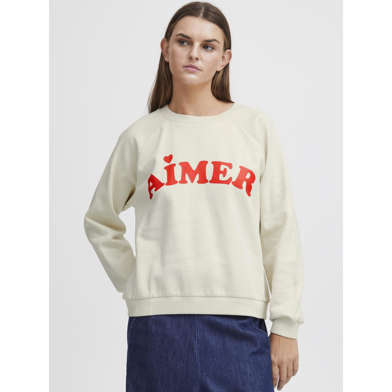 Sweat col rond ihlela brushed beige femme - Ichi