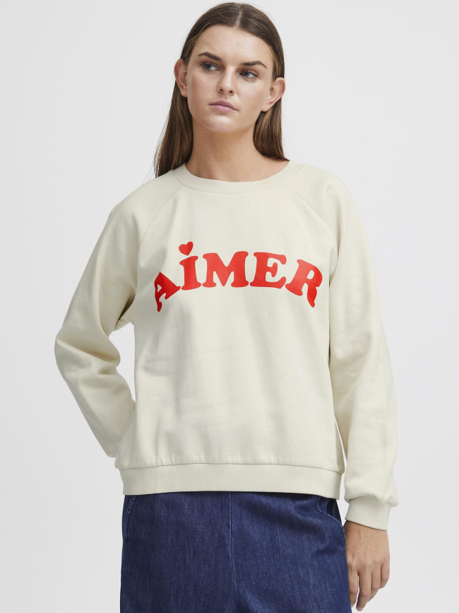 Sweat col rond ihlela brushed beige femme - Ichi