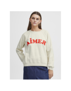 Sweat col rond ihlela brushed beige femme - Ichi