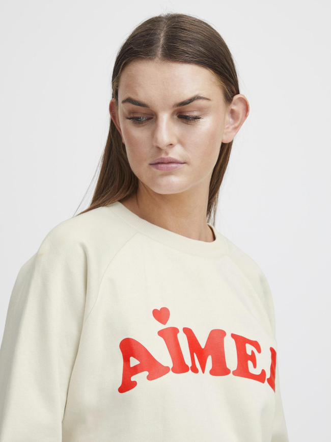 Sweat col rond ihlela brushed beige femme - Ichi