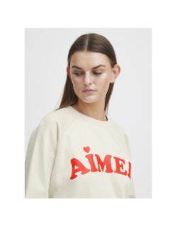 Sweat col rond ihlela brushed beige femme - Ichi