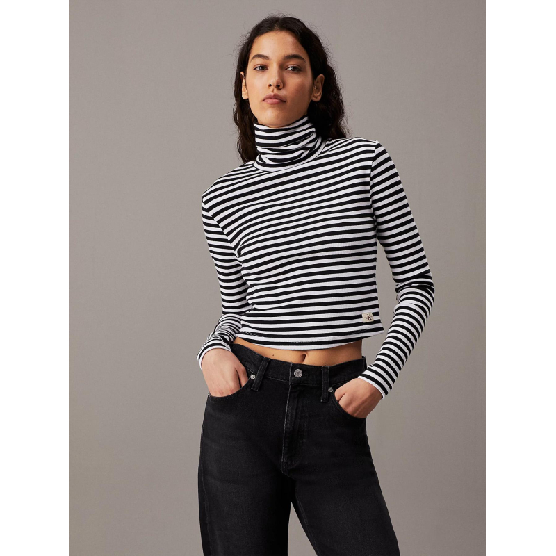 Haut col roulé à rayures noir et blanc femme - Calvin Klein Jeans