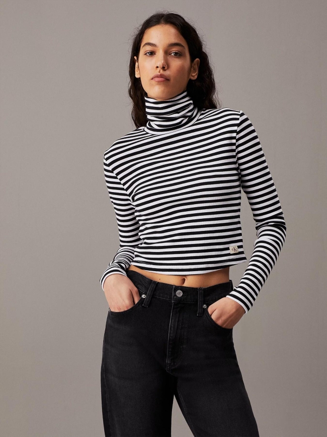 Haut col roulé à rayures noir et blanc femme - Calvin Klein Jeans