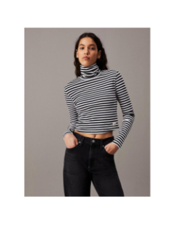 Haut col roulé à rayures noir et blanc femme - Calvin Klein Jeans