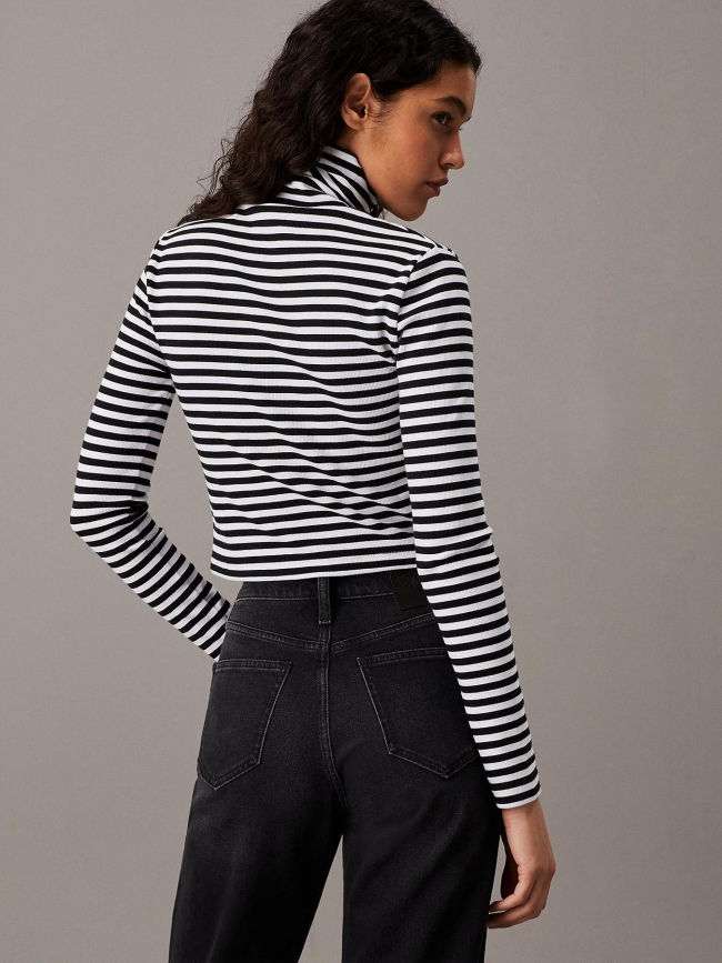 Haut col roulé à rayures noir et blanc femme - Calvin Klein Jeans