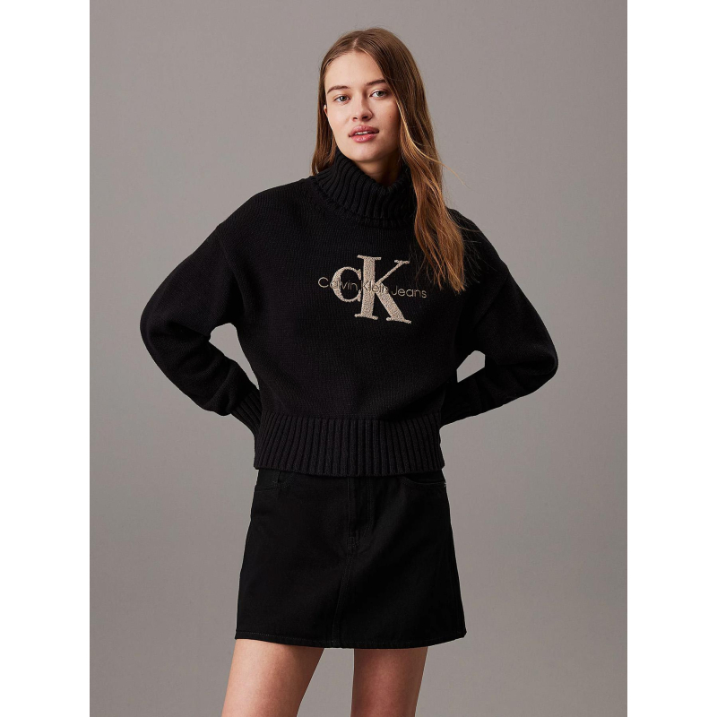 Pull à col roulé avec monogramme noir femme - Calvin Klein Jeans