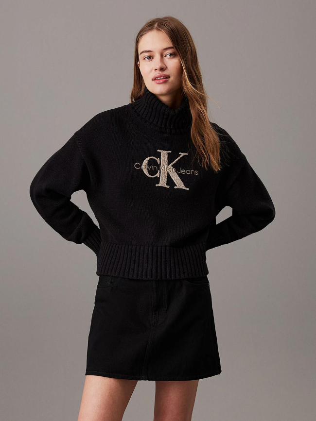 Pull à col roulé avec monogramme noir femme - Calvin Klein Jeans