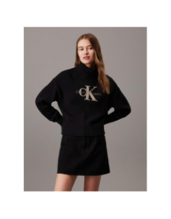 Pull à col roulé avec monogramme noir femme - Calvin Klein Jeans