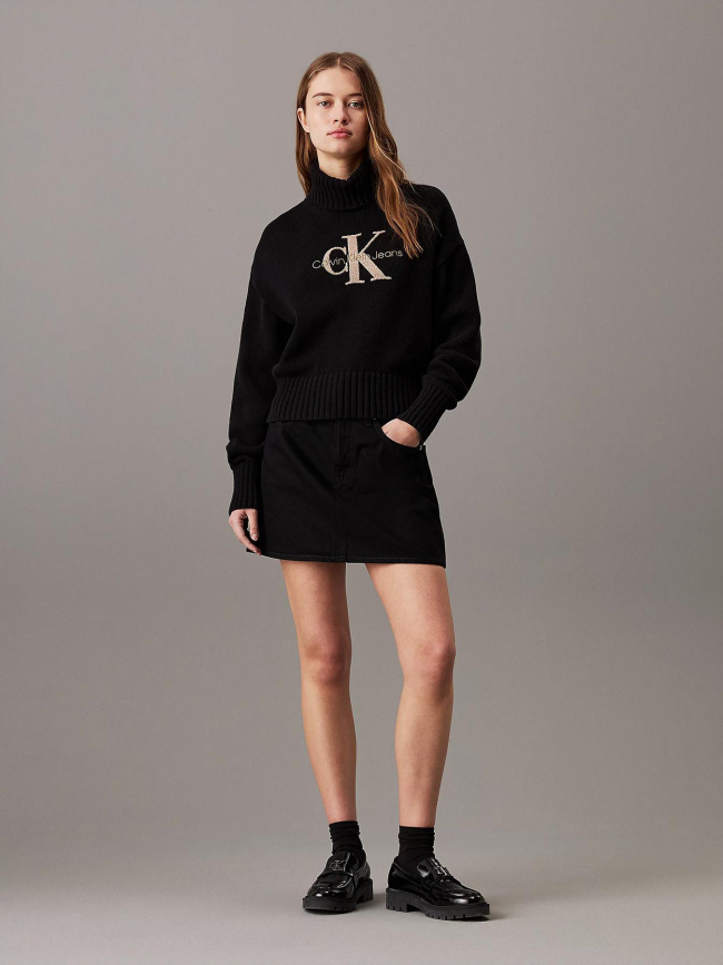 Pull à col roulé avec monogramme noir femme - Calvin Klein Jeans