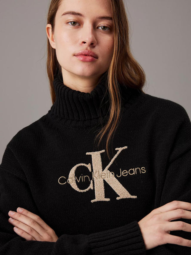 Pull à col roulé avec monogramme noir femme - Calvin Klein Jeans