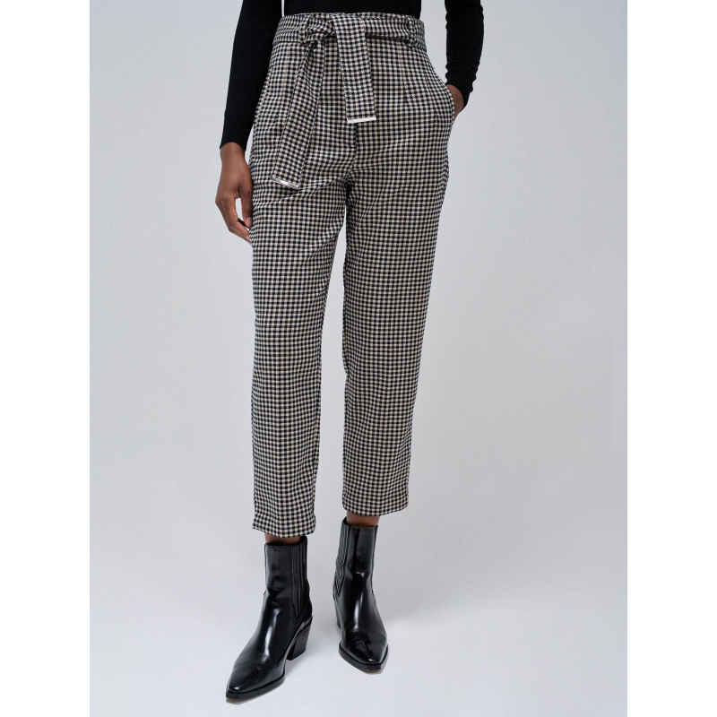 Pantalon chino à carreaux beige et noir femme - Salsa