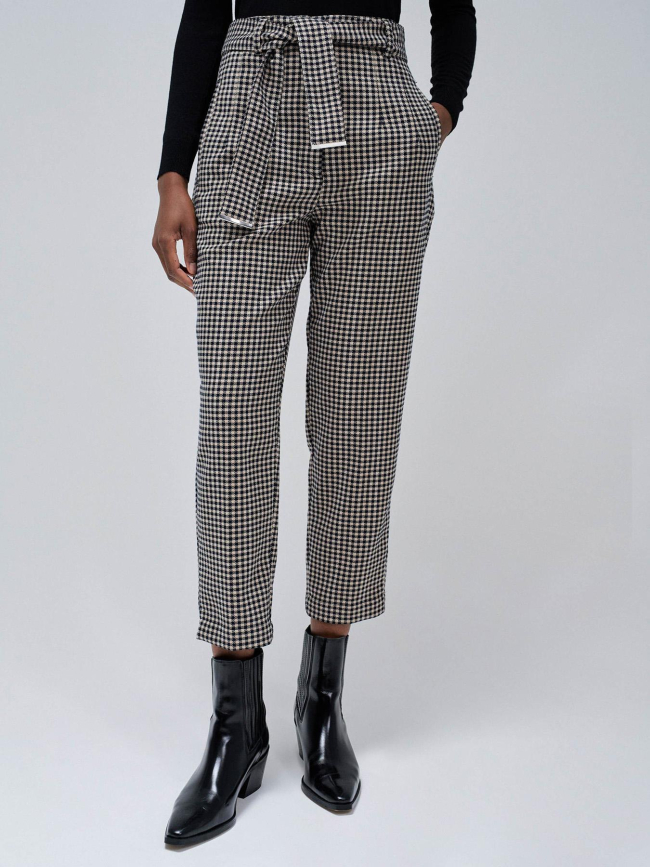 Pantalon chino à carreaux beige et noir femme - Salsa