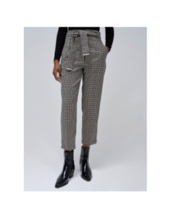 Pantalon chino à carreaux beige et noir femme - Salsa