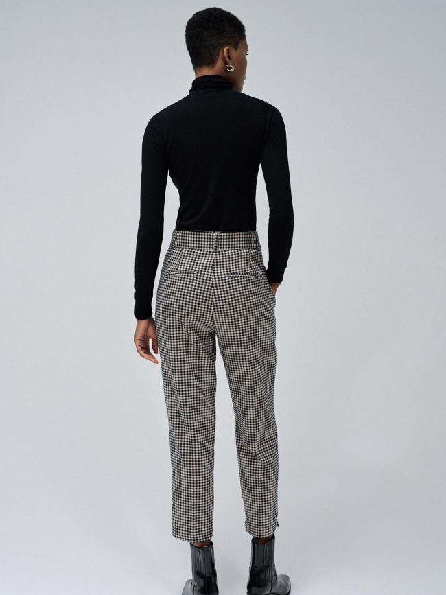 Pantalon chino à carreaux beige et noir femme - Salsa