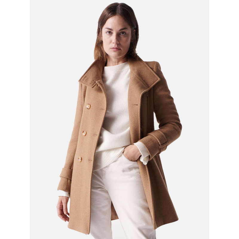 Manteau long grace en étoffe avec détails beige femme - Salsa