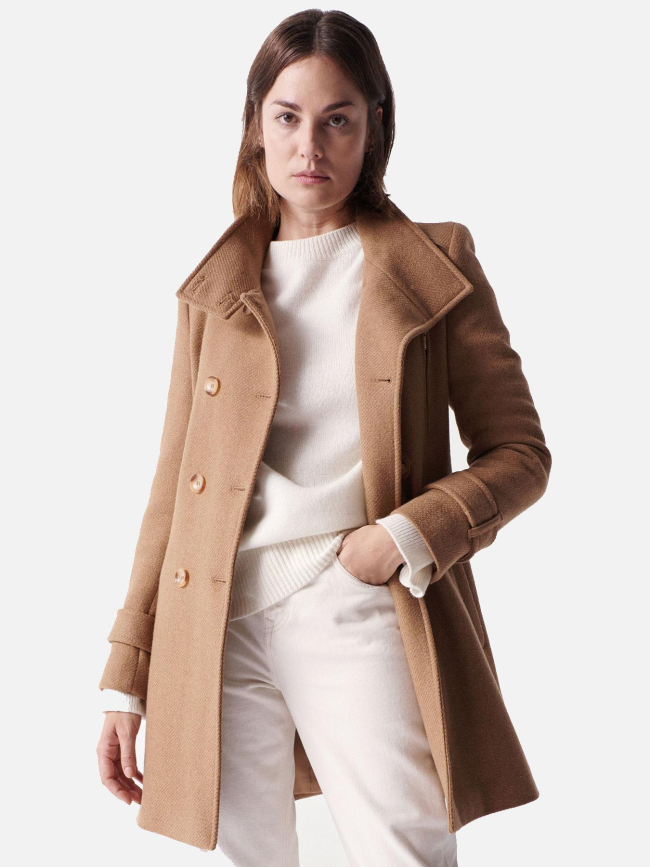 Manteau long grace en étoffe avec détails beige femme - Salsa