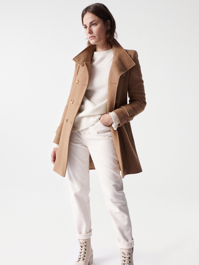 Manteau long grace en étoffe avec détails beige femme - Salsa