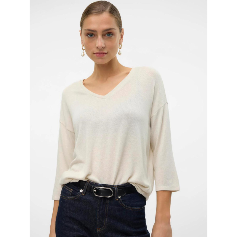 Pull fin manches 3/4 col en v brianna blanc femme - Vero Moda