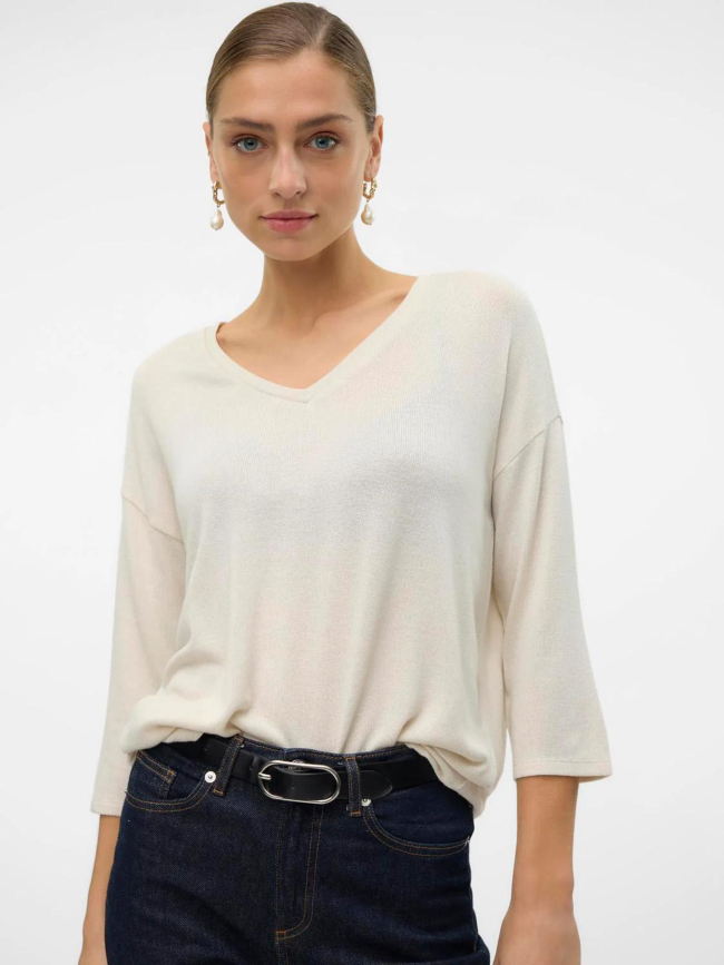 Pull fin manches 3/4 col en v brianna blanc femme - Vero Moda