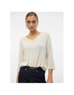 Pull fin manches 3/4 col en v brianna blanc femme - Vero Moda