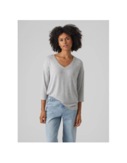 Pull fin manches 3/4 col v brianna gris femme - Vero Moda