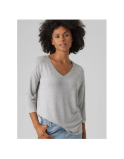 Pull fin manches 3/4 col v brianna gris femme - Vero Moda