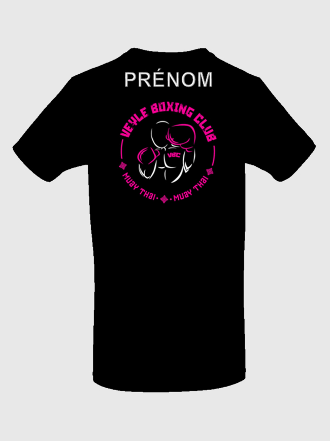 T-shirt Veyle boxing club noir rose sérigraphie coeur + prénom + dos - Muay Thaï