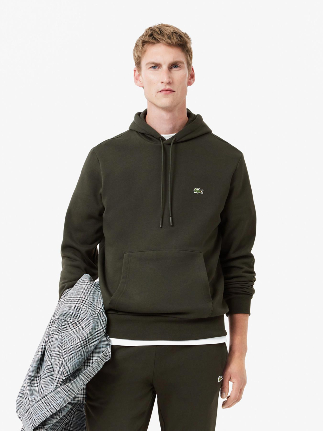 Sweat à capuche molleton kaki homme - Lacoste