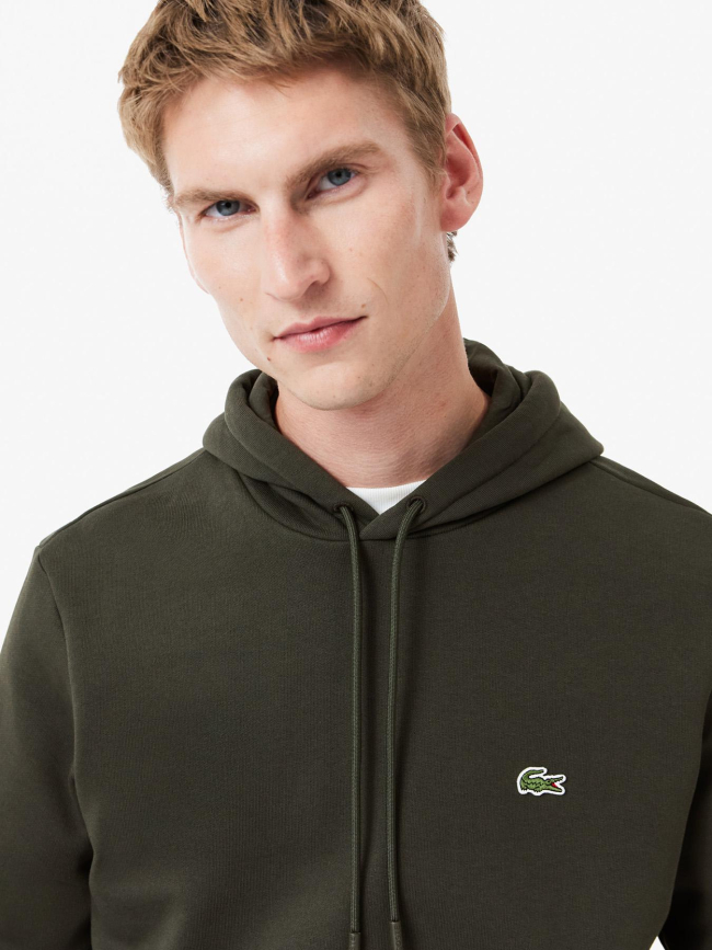 Sweat à capuche molleton kaki homme - Lacoste