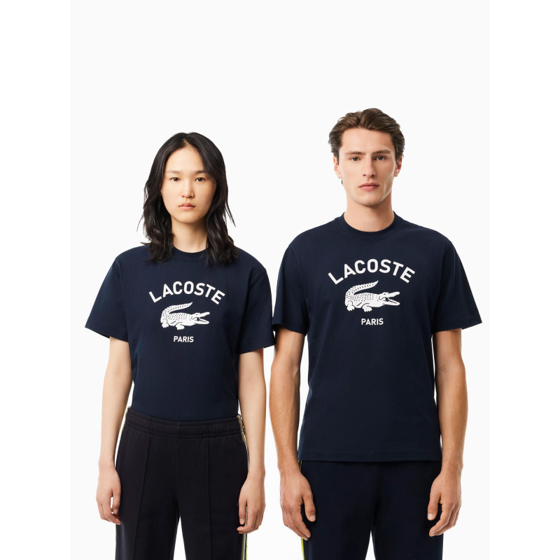 T-shirt classic fit imprimé signature bleu marine adulte - Lacoste