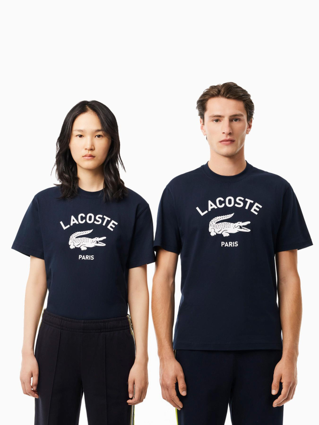 T-shirt classic fit imprimé signature bleu marine adulte - Lacoste