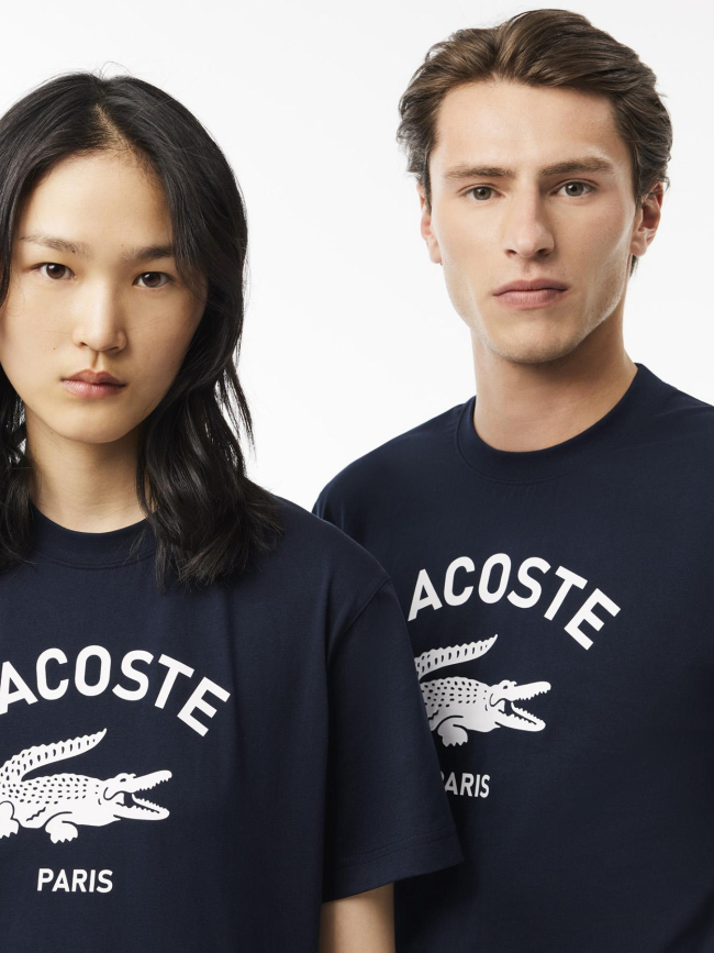 T-shirt classic fit imprimé signature bleu marine adulte - Lacoste