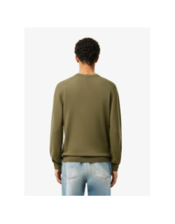 Pull en coton uni col rond kaki homme - Lacoste