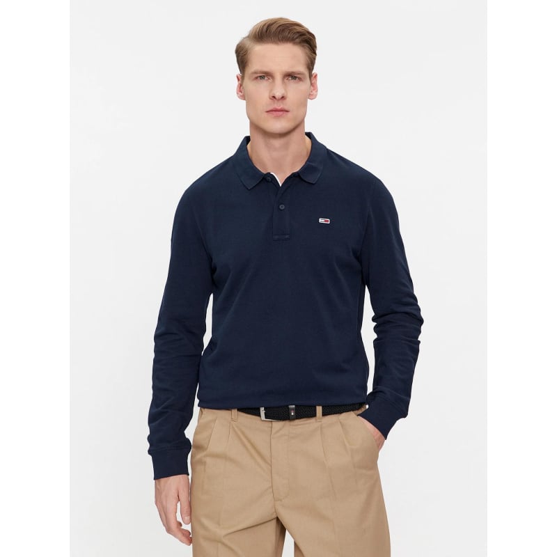 Polo manches longues slim placket bleu marine homme - Tommy Jeans