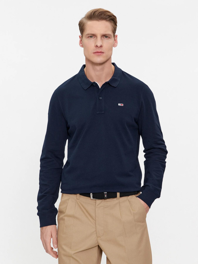 Polo manches longues slim placket bleu marine homme - Tommy Jeans