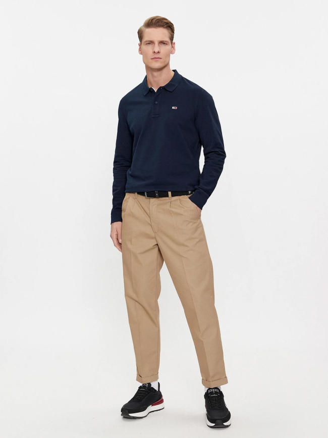 Polo manches longues slim placket bleu marine homme - Tommy Jeans