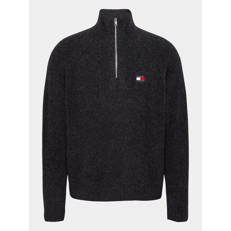 Pull col roulé zippé badge logo noir homme - Tommy Jeans