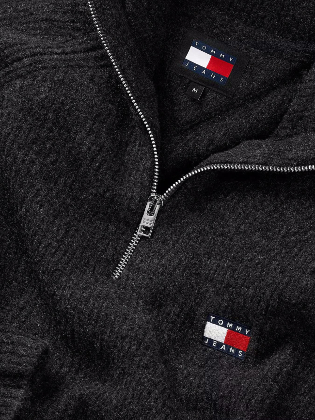 Pull col roulé zippé badge logo noir homme - Tommy Jeans