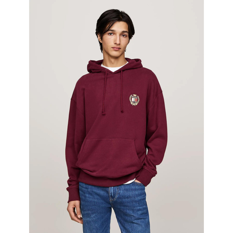 Sweat à capuche logo écusson bordeaux homme - Tommy Jeans