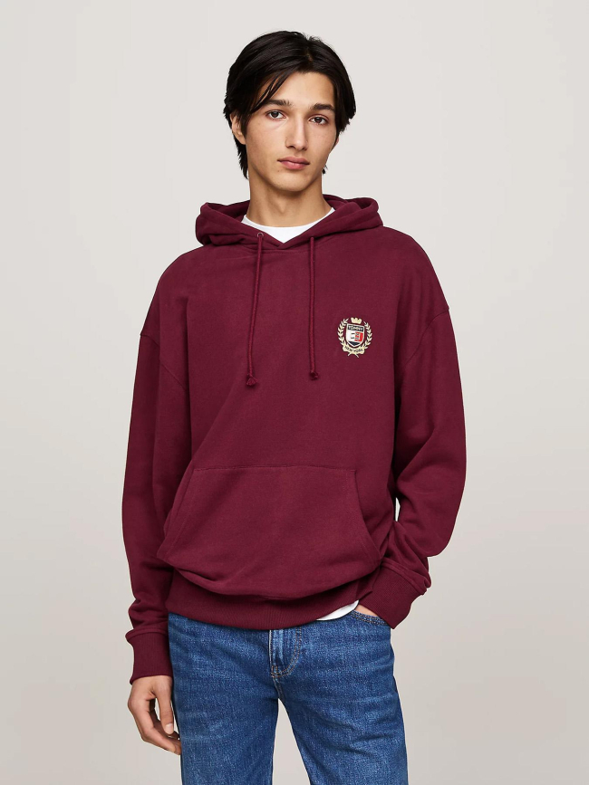 Sweat à capuche logo écusson bordeaux homme - Tommy Jeans