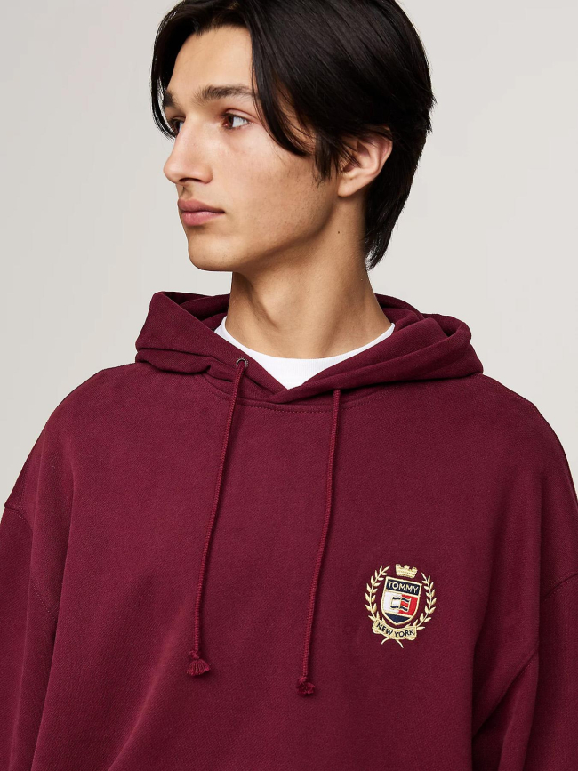 Sweat à capuche logo écusson bordeaux homme - Tommy Jeans