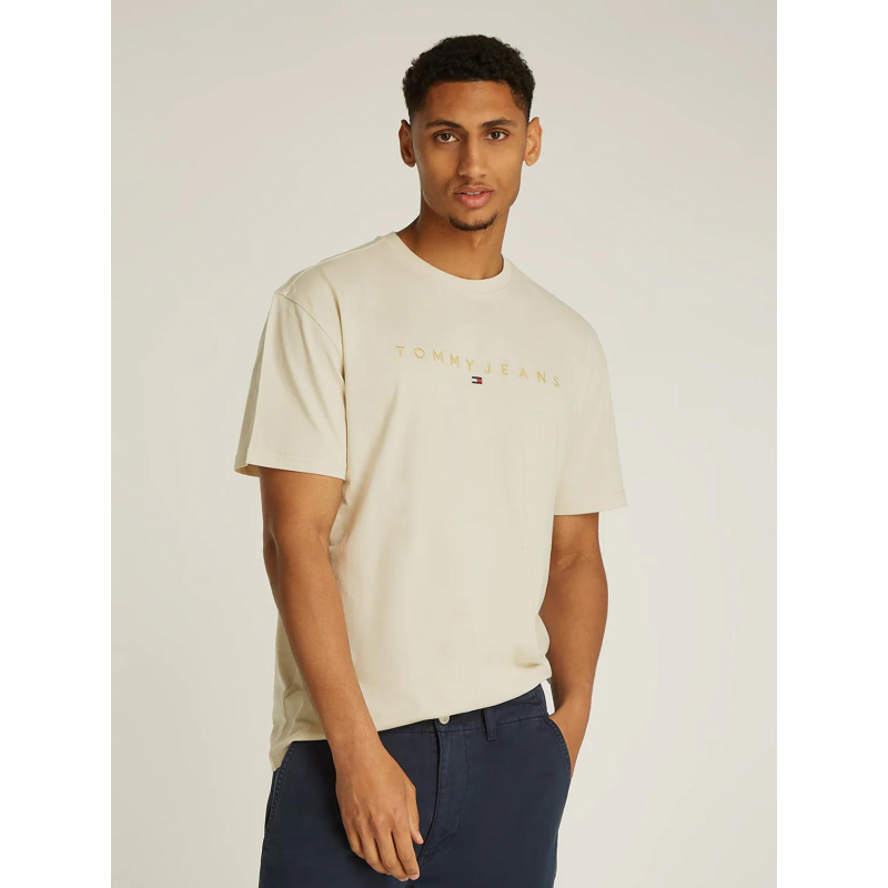 T-shirt manches courtes logo doré brodé beige homme - Tommy Jeans