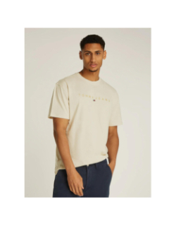 T-shirt manches courtes logo doré brodé beige homme - Tommy Jeans