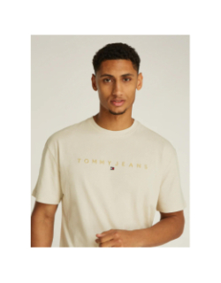 T-shirt manches courtes logo doré brodé beige homme - Tommy Jeans