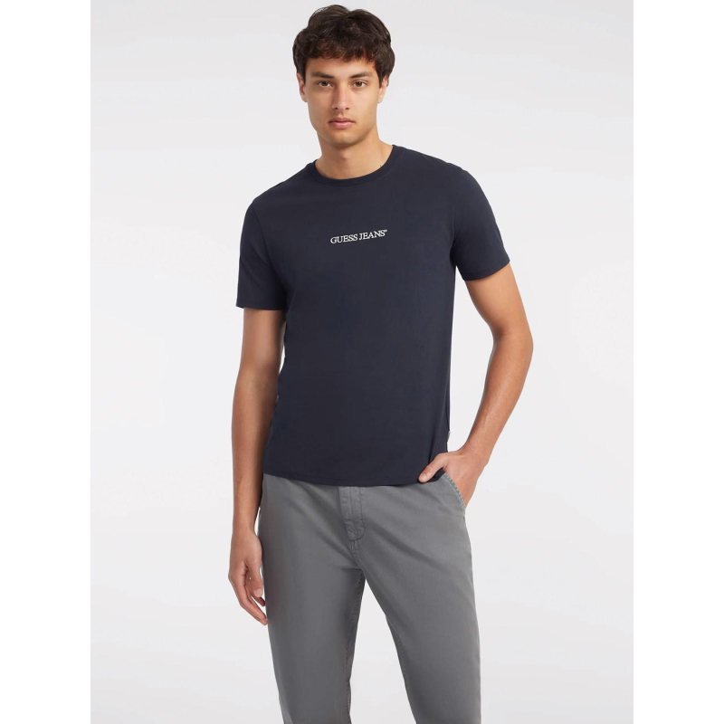 T-shirt slim avec logo brodé bleu marine homme - Guess