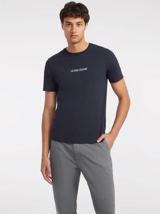 T-shirt slim avec logo brodé bleu marine homme - Guess