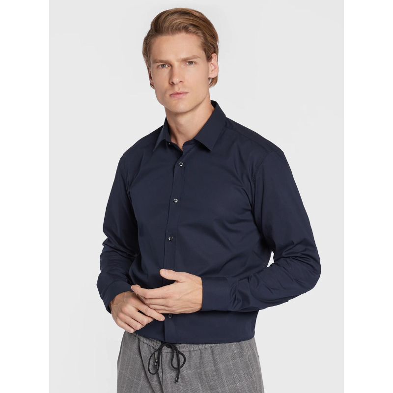 Chemise elisha extra slim en popeline bleu marine homme - Hugo