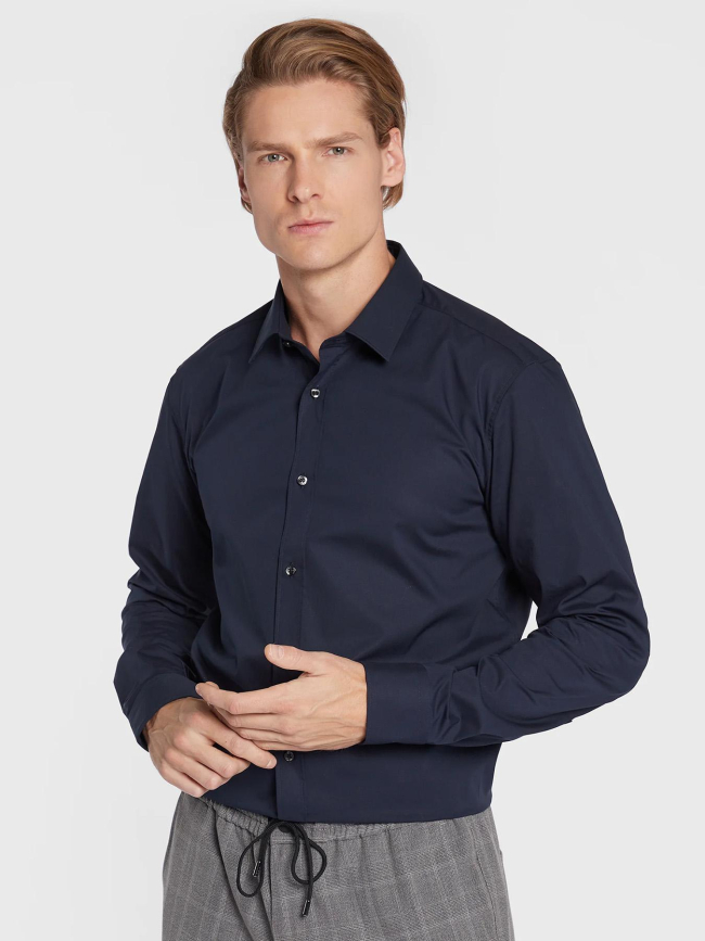 Chemise elisha extra slim en popeline bleu marine homme - Hugo