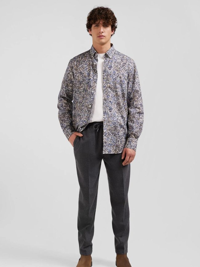 Chemise en popeline de coton à motif floral blanc homme - Eden Park