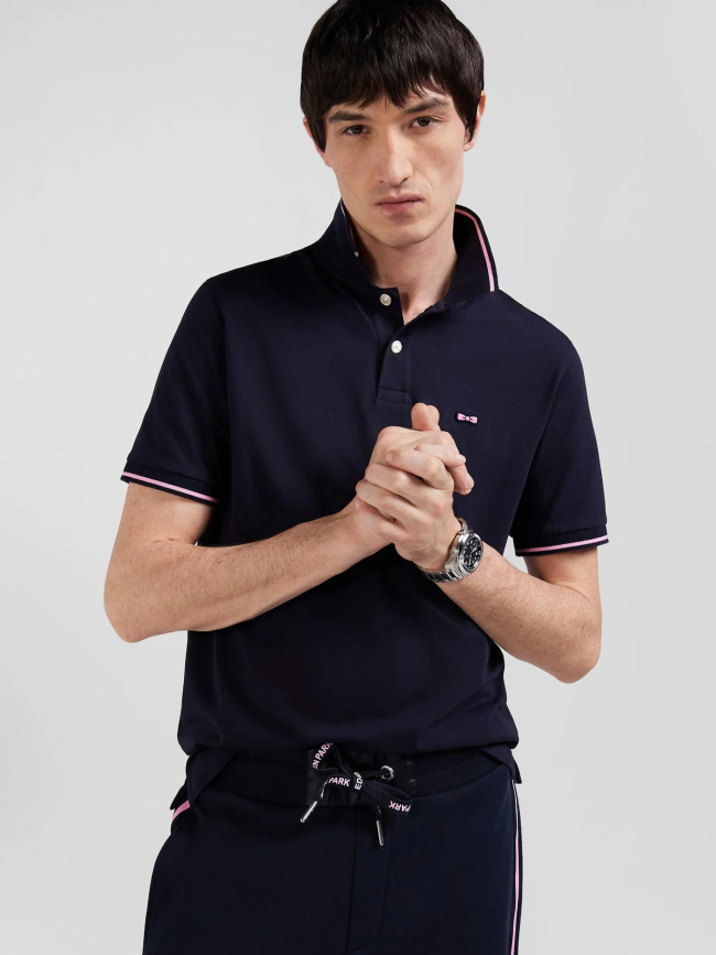 Polo manches courtes slim fit stretch bleu marine homme - Eden Park